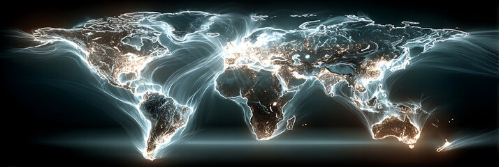 Global connectivity conceptual image with flowing light lines