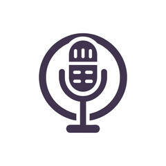 Vintage microphone icon within a circular design, representing audio recording and broadcasting