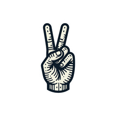 Vintage-style illustration of a hand making a peace gesture against a plain background