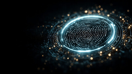 Glowing futuristic fingerprint with digital circuit elements