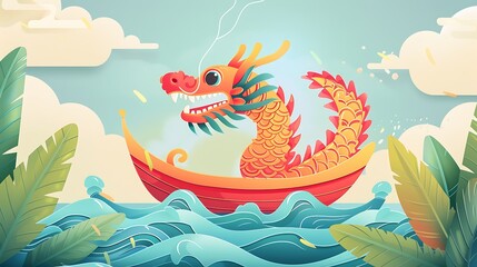 Obraz premium A dragon boat races on the river during the dragon boat festival event