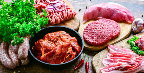 Composition with a variety of meat products