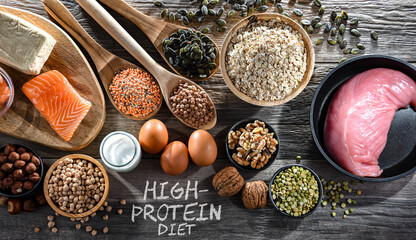 Food products rich in protein. High-protein diet