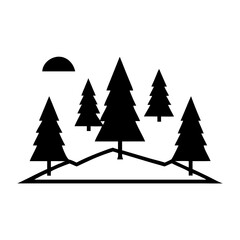 Fototapeta premium Pine Tree Silhouettes Across Rolling Hills at Sunset