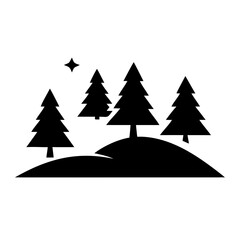 Obraz premium Pine Tree Silhouettes Across Rolling Hills at Sunset
