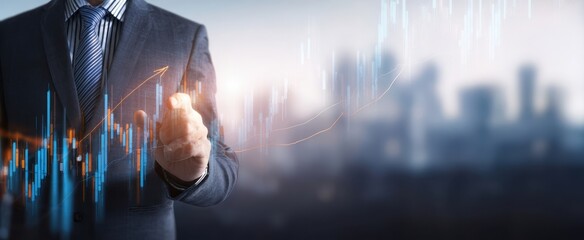 The businessman analyzing financial trends with interactive data visualizations.