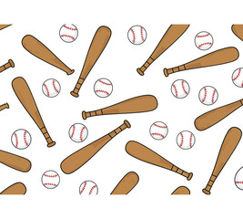 Energetic baseball pattern featuring bats and balls isolated on white background, perfect for sportsthemed designs and backgrounds with a vibrant and playful feel