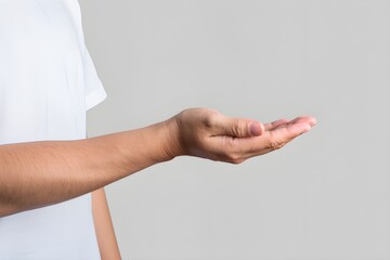 man's hand with gesture on grey background