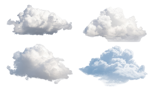 Four stylized cloud shapes, varying in detail and subtle color