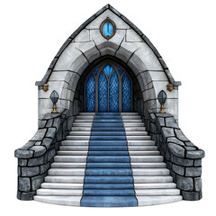 Grand Stone Entrance with Blue Glass Door and Steps