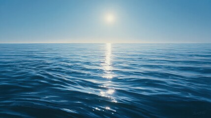 Fototapeta premium Serene Ocean Waters Under Bright Sunlight with a Stunning Horizon View Creating a Peaceful Atmosphere for Relaxation and Reflection