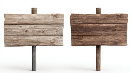 The wooden signs for displaying messages in a rustic outdoor setting.