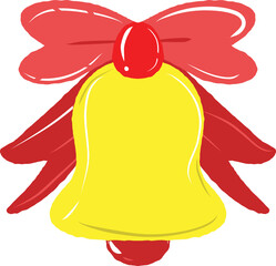 Bright yellow bell with red bow, symbolizing celebration and joy. This festive decoration is often associated with holidays and special occasions, adding cheerful touch to any event