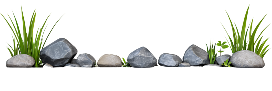 Grey and Light Grey Stones with Green Grass and Water Droplets
