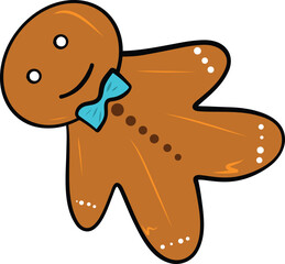 Gingerbread cookie character with smiling face, decorated with icing and bow tie, embodies festive and cheerful spirit. Perfect for holiday themes and celebrations