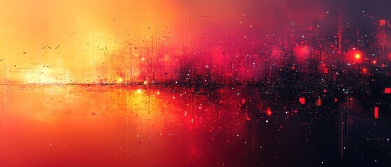 Crimson Cityscape Reflection: A Digital Dawn