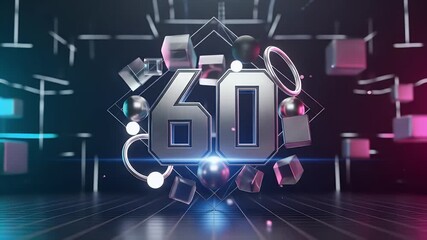 Abstract geometric birthday design with metallic 60th centerpiece