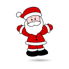 Christmas illustrations isolated on white. Funny vector happy Santa Claus character with gift, bag with presents, waving and greeting. Set of cartoon.