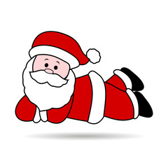 Christmas illustrations isolated on white. Funny vector happy Santa Claus character with gift, bag with presents, waving and greeting. Set of cartoon.