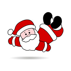 Christmas illustrations isolated on white. Funny vector happy Santa Claus character with gift, bag with presents, waving and greeting. Set of cartoon.