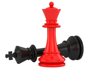 Victorious Red Chess King Standing Over Fallen Black King &ndash; PNG on Transparent Background