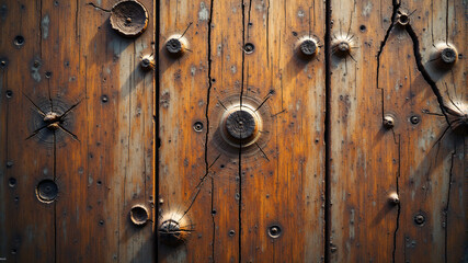 Fototapeta premium Rustic Wooden Wall with Nails and Hooks