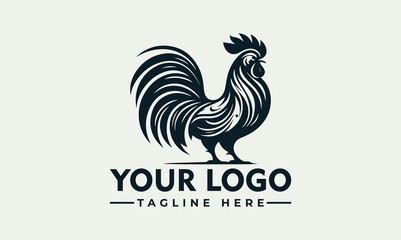 Stylized rooster logo design with decorative plumage, place for company name and tagline.