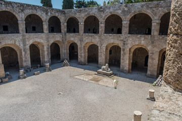 Antique architecture of old town, famous Knights Grand Master Palace. Greece, Rhodes