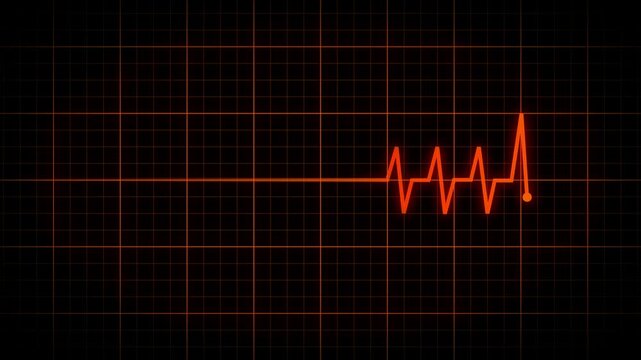 Heartbeat Flatline Seamless Orange Heart Rate Looping Animation on Medical Monitor . High-quality 4K