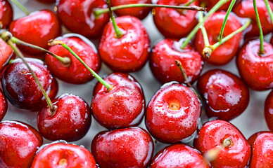 Composition with fresh ripe sweet cherries