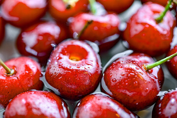 Plakat Composition with fresh ripe sweet cherries