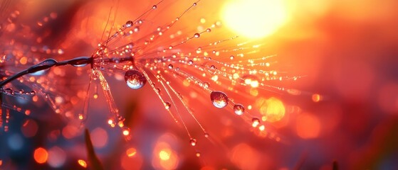 Sunrise Dewdrops on Dandelion Seed Head: A Macro Photograph