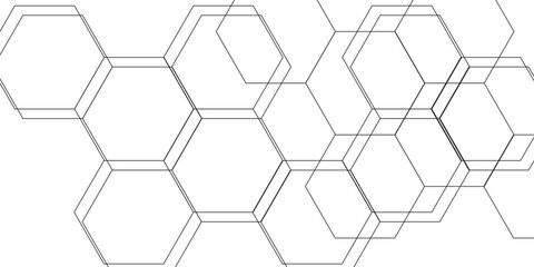 Abstract clean, minimalistic geometric background  pattern of thin, gray, interconnected hexagons on a white surface. Outlined with fine lines, giving it a modern, digital, and tech-inspired appearanc