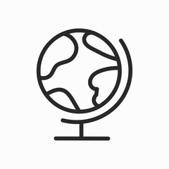 Simple black line art icon of a globe on a stand
