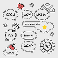 Cute message stickers vector graphic set for social media and digital communication use