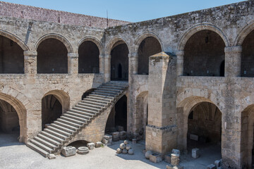 Antique architecture of old town, famous Knights Grand Master Palace. Greece, Rhodes