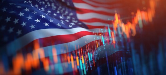 The American Flag with Financial Charts Representing Economic Growth and Trade Dynamics