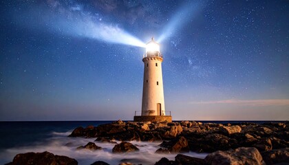 Obraz premium Lighthouse under starry night sky