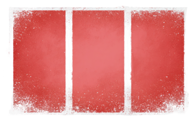 Three vertical panels of a muted reddish-pink color, framed by dark lines, creating a textured block-like appearance