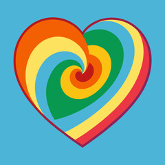 Vibrant rainbow heart swirl on blue background
