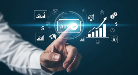 Person interacting with a futuristic financial analytics interface