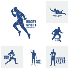 Set of Rugby Player logo design vector. Silhouette Rugby Player Template Illustration