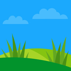 Obraz premium Vibrant green hills under a bright blue sky with fluffy clouds