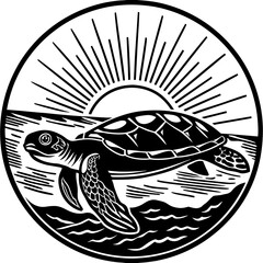 Turtle Swimming Near Surface with Sun Rays