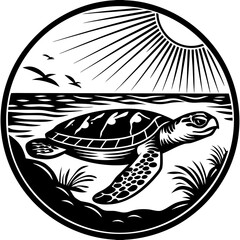 Turtle Swimming Near Surface with Sun Rays