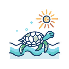 Turtle Swimming Near Surface with Sun Rays