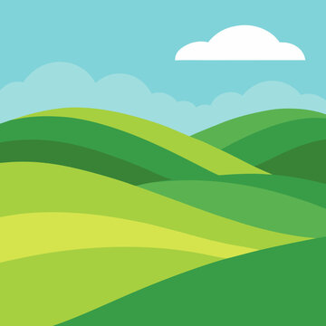 Rolling green hills under a blue sky with clouds