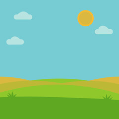 Obraz premium Sunny day over rolling green hills and blue sky