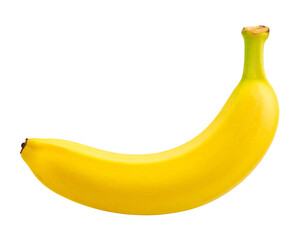 Whole Ripe Banana with Natural Curve, Side View, Transparent Background PNG