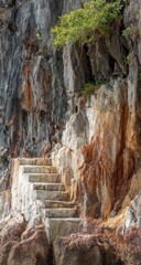 Stone steps winding through a rocky cliff face